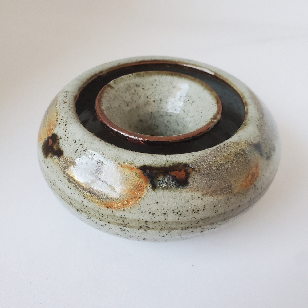Signed Studio Pottery Stoneware Vase Candle Holder CB Vintage